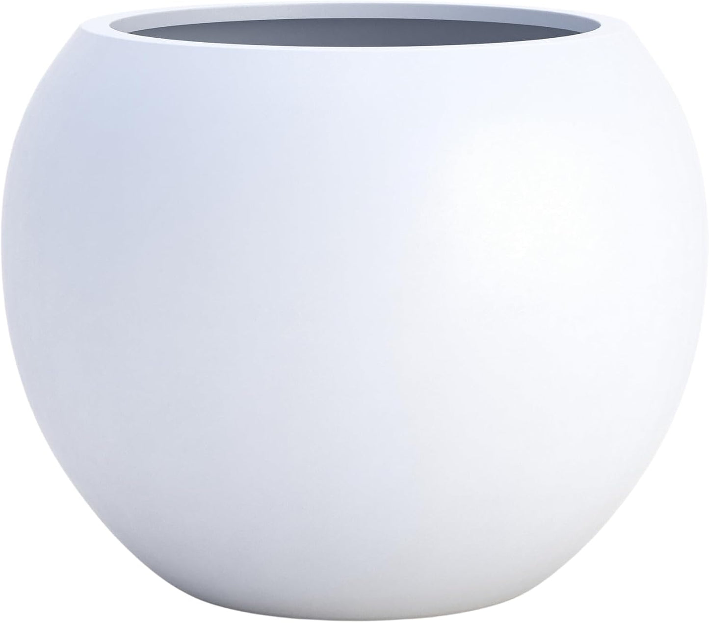 DTY Signature Mount Sherman Lightweight Durable Modern Fiberstone Sphere Planter for Indoor & Outdoor Drainage Hole & Rubber Plug Weather Resistant, 17" H x 21" Dia, 14.4" Opening - Large, White