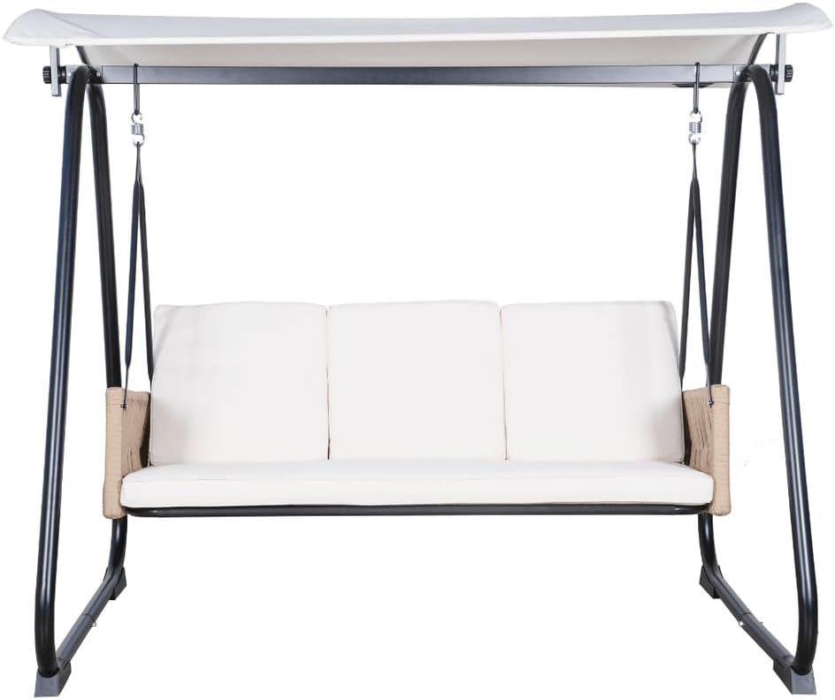 East Green Parker Patio Swing with Canopy - Covered 3 Person Free Standing Porch Swing with Cushions for Backyards, Gardens, and Lawns