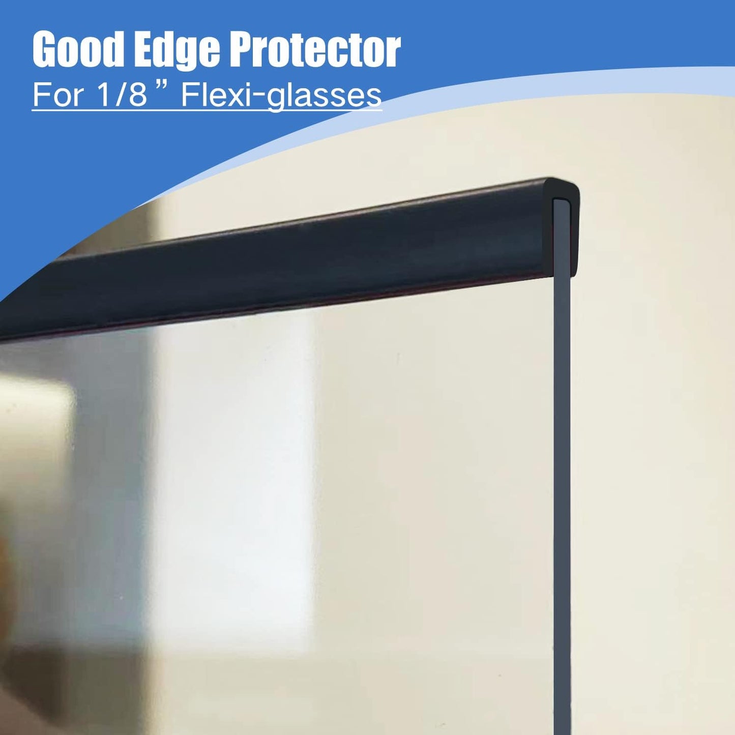 Rubber Edge Trim, Self-Adhesive Rubber Edge Protector for 1/8" Mirror and Flexiglass, EPDM Material, Fit 1/8"(3mm), Length 20 Ft, Black Color, U Channel Edge Trim