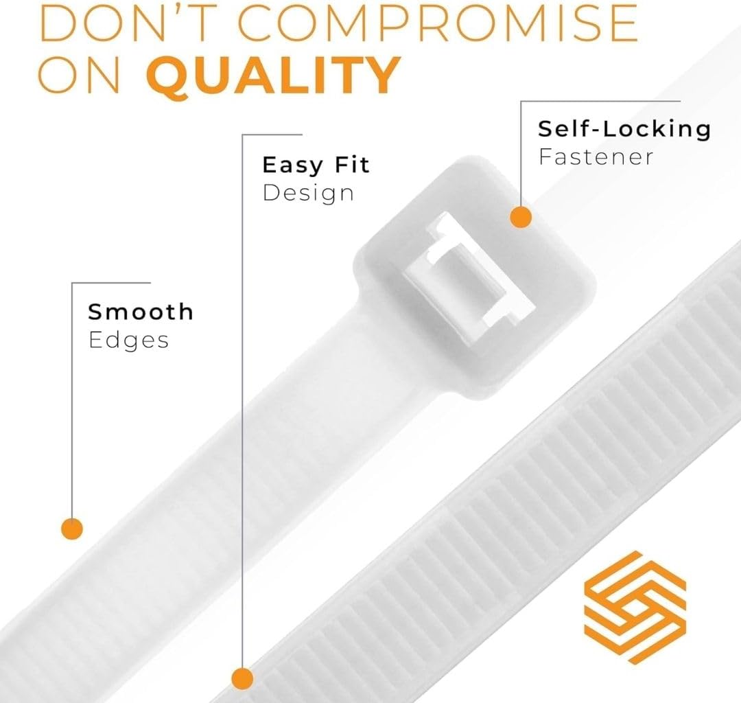 GTSE 8 Inch White/Clear Zip Ties, 100 Pack, 40lb Strength, UV Resistant Strong Nylon Cable Ties, Self-Locking 8" Tie Wraps