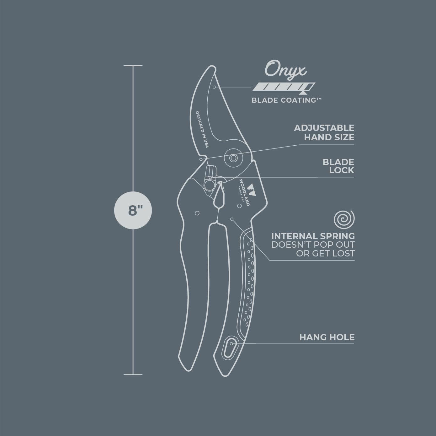 Woodland Tools Co. Duralight Bypass Pruning Shears – 5/8" Cut Capacity, Lightweight Hand Pruner, High Carbon Steel Blade, Adjustable Lock, Internal Spring, Soft Grip Garden Tool for Plants and Shrubs