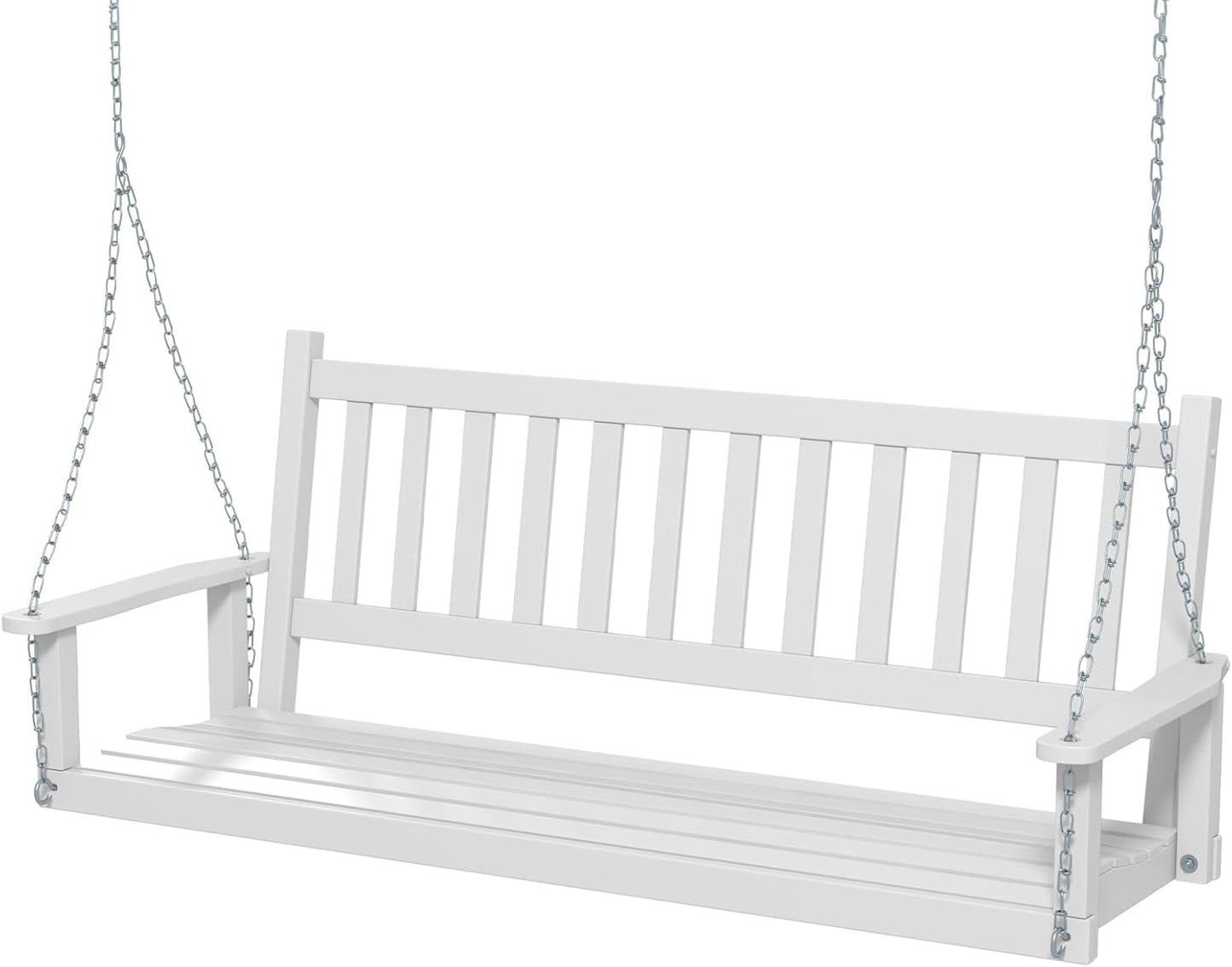 HAPPYGRILL Wooden Outdoor Porch Swing for 3, Heavy Duty Patio Hanging Bench Chair with 800 LBS Weight Capacity, 5.6 FT Adjustable Upper Chains, Slatted Back, Swing Bench for Garden, Backyard