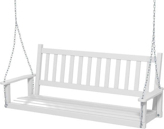 HAPPYGRILL Wooden Outdoor Porch Swing for 3, Heavy Duty Patio Hanging Bench Chair with 800 LBS Weight Capacity, 5.6 FT Adjustable Upper Chains, Slatted Back, Swing Bench for Garden, Backyard
