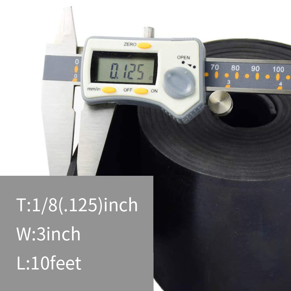 DOBTIM Rubber Strips 1/8 (.125)" Thick X 3" Wide X 10' Long, Solid Rubber Rolls Use for Gaskets DIY Material, Supports, Sealing, Bumpers, Protection, Abrasion, Black