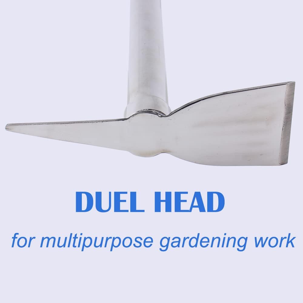 Stainless Steel Garden Hoe Pick 15-inch Length Lightweight Weather Resistant Metal Multipurpose Hand Tool for Gardening Cultivator Weeding Seeding Turning Soil