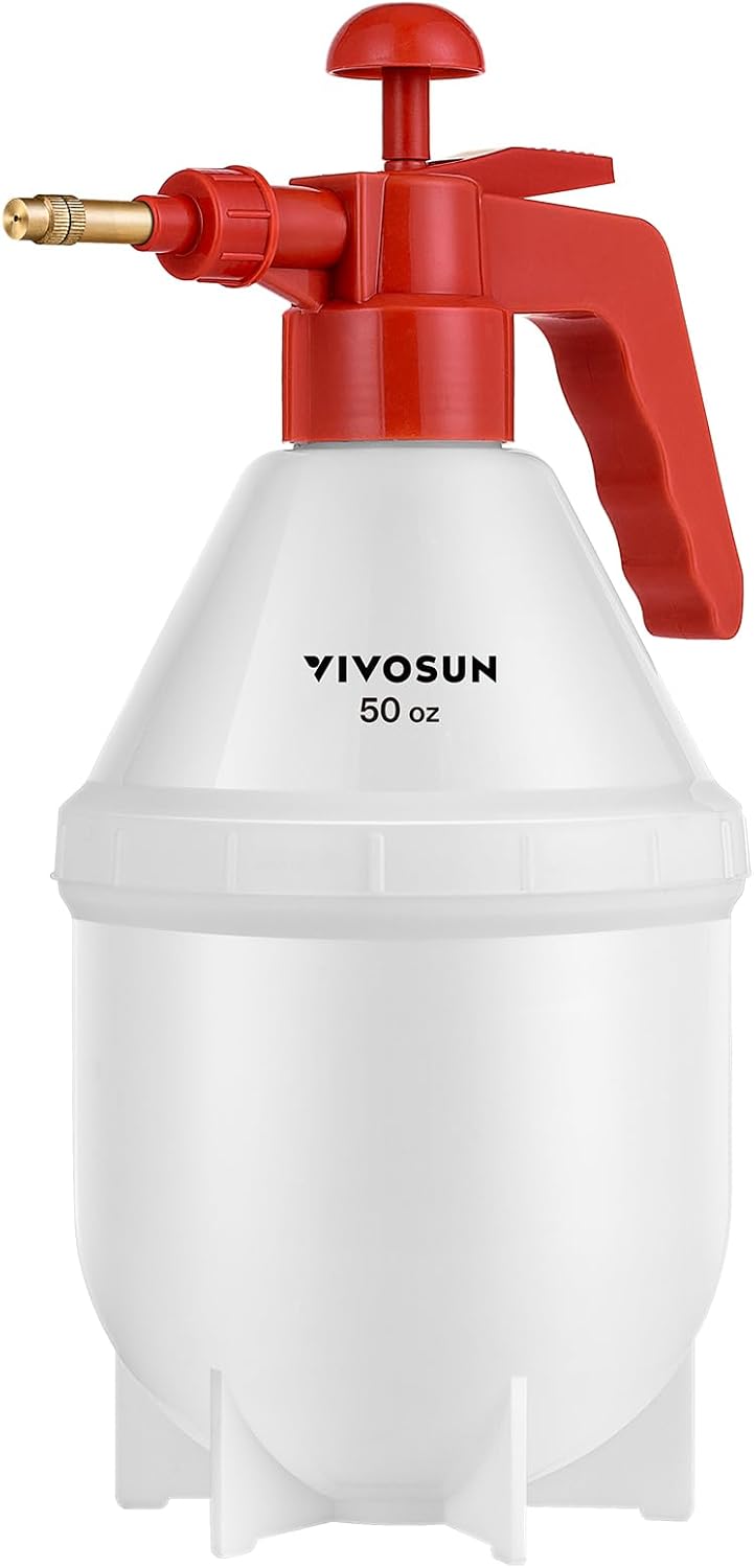 VIVOSUN 50oz Pump Sprayer, Handheld Garden Water Sprayer Bottle with Adjustable Brass Nozzle, for Spraying Plants, Flowers, Weeds and Cleaning, Red