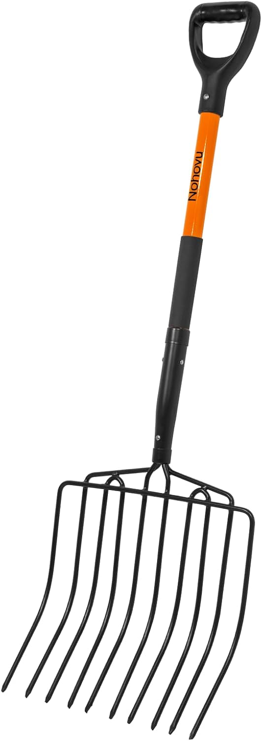 Pitchfork for Gardening, 10 Tines Pitch Fork with Non-Slip Handle, Heavy Duty Pitch Fork for Mulching, 45 Inches