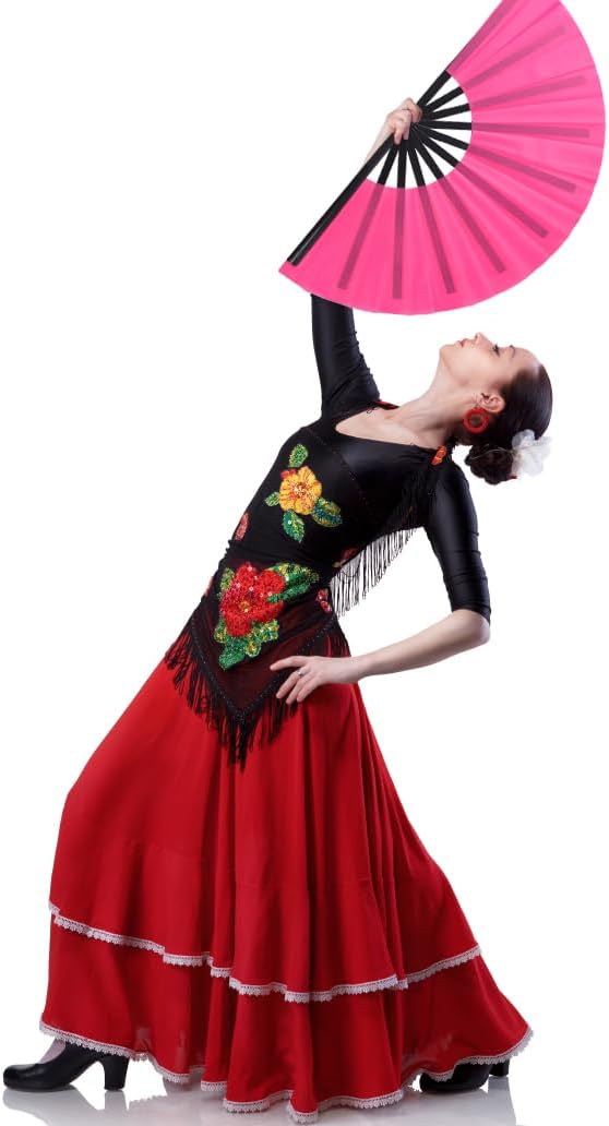 4 Pack Large Folding Hand Fan, Plastic Hand Held Folding Fans Chinese Kung Fu Hand Fan Decorative Folding Fans for Dance, Performance, Festival or Home Decorations(Pink)