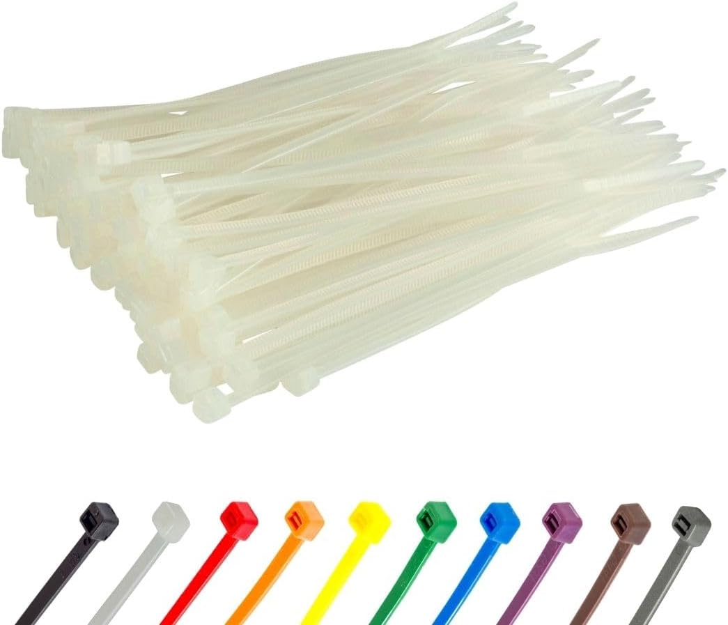 GTSE 4 Inch White/Clear Zip Ties, 100 Pack, 18lb Strength, UV Resistant Small Nylon Cable Ties, Self-Locking 4" Tie Wraps