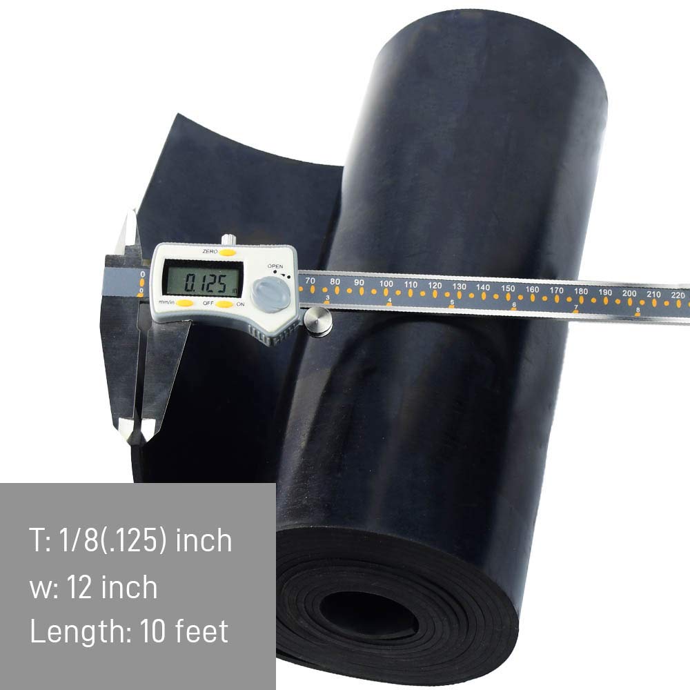 DOBTIM Neoprene Rubber Sheet Rolls 1/8 (.125)" Thick X 12" Wide X 10' Long, Solid Rubber Strips Use for Gaskets DIY Material, Supports, Leveling, Sealing, Protection, Abrasion, Flooring, Black