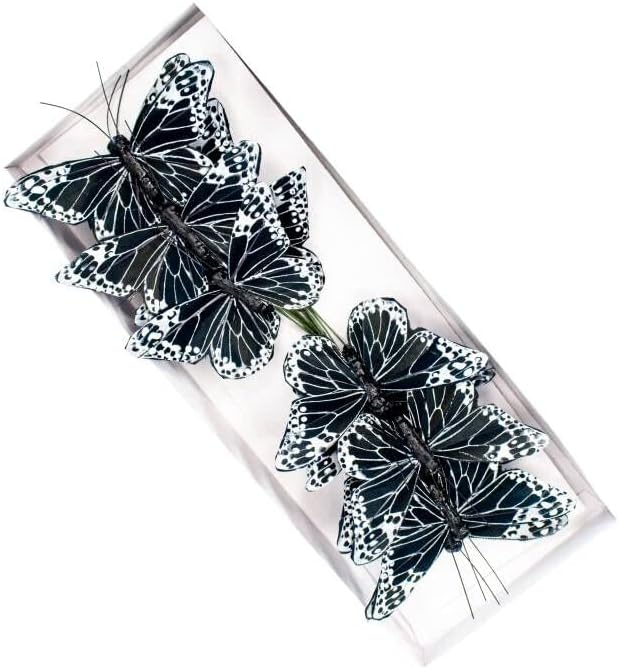 YCHTEWY- Feather Butterfly Decoration Set of 12 pcs Black Butterflies Party Decorations Halloween Decoration Home Decoration