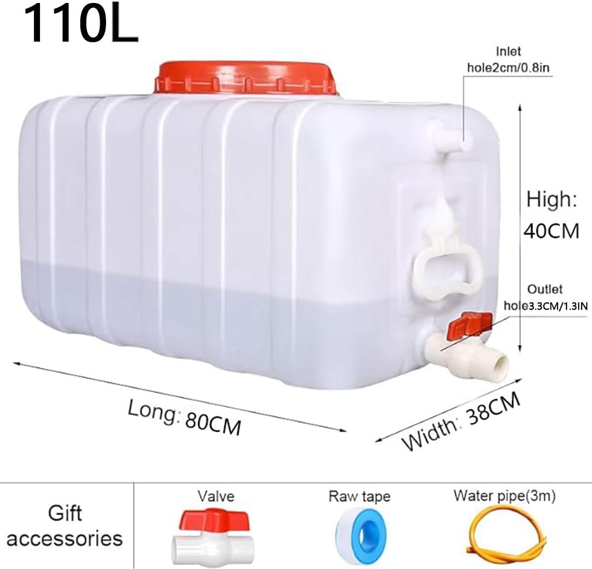 Large Plastic Water Storage Tanks Emergency Water Storage 50L/80L/110L/200L Camping & Hiking Water Storage Water Container Multifunctional Water Tank(Size:110L/29gallon)