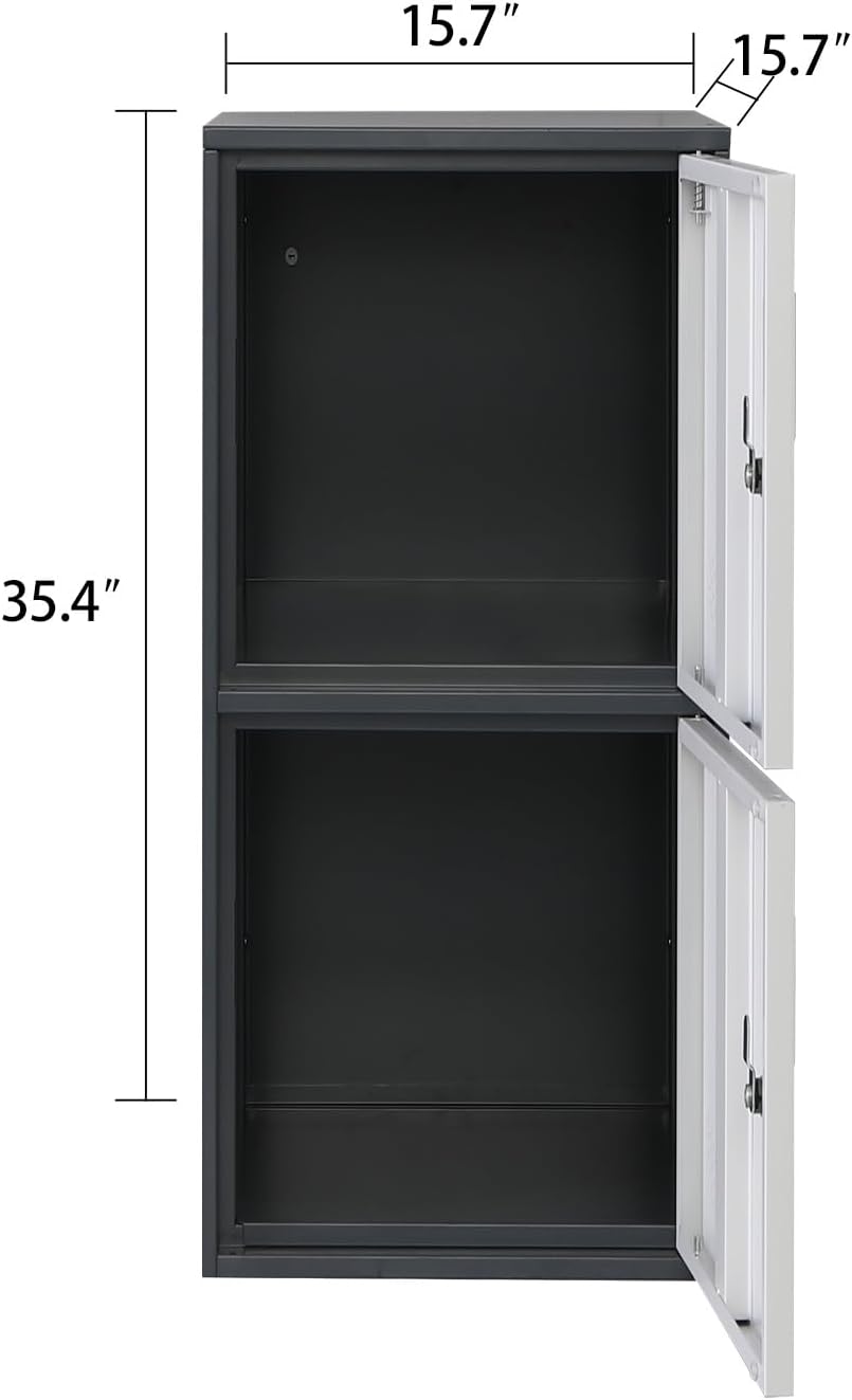 2 Door Metal Storage Locker Cabinet for Office, Home, Gym, School, Steel Cabinet to Storage File, Toys, Shoes and Sports Equipment, Locker Organizer for Gym Office Bedroom (2 Door, Grey)