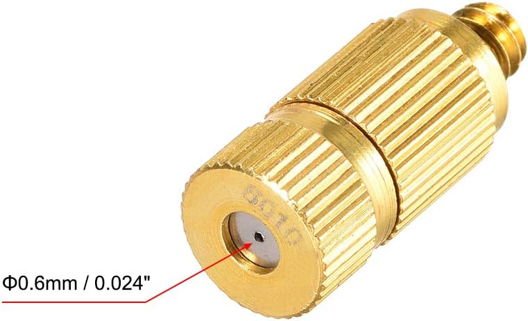 uxcell Brass Misting Nozzle - 3/16-inch Threaded 0.6mm Orifice Dia Fogging Spray Head for Outdoor Cooling System - 5 Pcs Golden