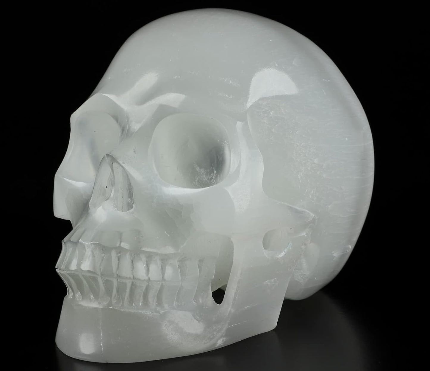 Skullis 5.0" Selenite Hand Carved Crystal Skull, Super Realistic, Crystal Healing, Hand Carved Gemstone Fine Art Sculpture, Reiki Healing Stone Statue.2021 Z8
