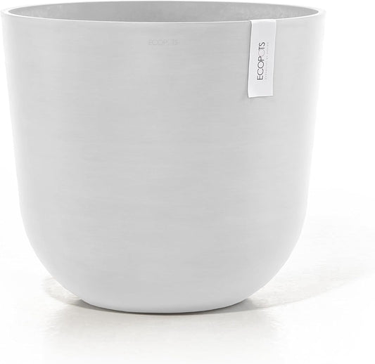 Ecopots Oslo Durable Modern Round Indoor/Outdoor Recycled-Based Composite Flower Pot Planter, Pure White, 17.75"