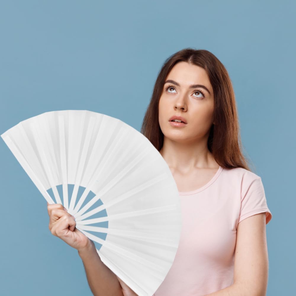 4 Pack Large Folding Hand Fan, Plastic Hand Held Folding Fans Chinese Kung Fu Hand Fan Decorative Folding Fans for Dance, Performance, Festival or Home Decorations(White)