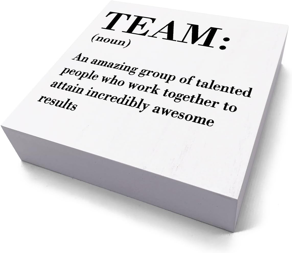 HTBIG Inspirational Team Noun Office Decor Desk Decor Wooden Box Sign Rustic White Wood Block Plaque Box Sign for Home Office Desk Shelf Table Decoration Coworker Gift Team Definition Teamwork Sign