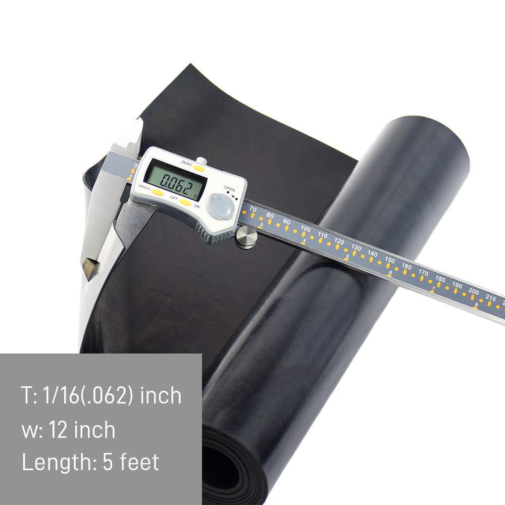 DOBTIM Neoprene Rubber Sheet Rolls 1/16 (.062)" Thick X 12" Wide X 5' Long, Solid Rubber Strips Use for Gaskets DIY Material, Supports, Leveling, Sealing, Protection, Abrasion, Flooring, Black