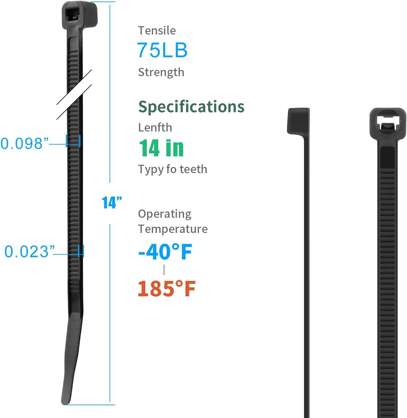 XINGO 14 Inch Black Zip Ties 200 PCS, 75 LBS Tensile Strength, UV Resistant Cable Ties, Premium Self-locking Plastic Ties for Indoor and Outdoor Use