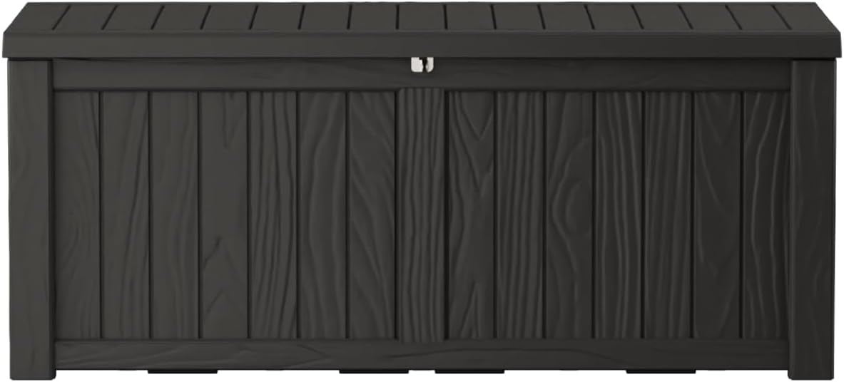 150 Gallon Outdoor Storage Box Waterproof Lockable Resin Deck Box Large, Patio Storage Bin for Pool Accessories Cushion Furniture, Garden Tools, UV-Resistant Outside Delivery Black