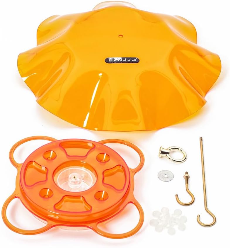 Birds Choice Oriolefest Oriole Bird Feeder with Protective Weatherguard | Hanging Bird Feeder for Jelly, Oranges & Nectar | 4 Feeding Ports & Trays with Ant Moat & Bee Guards | 12 oz, Orange