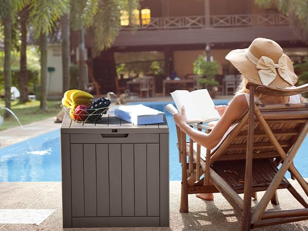 YITAHOME 30 Gallon Deck Box Outdoor Storage Box, Waterproof Resin Package Delivery and Storage Box with Lockable Lid for Patio Furniture Cushions, Pool Accessories, Garden Tools, Brown