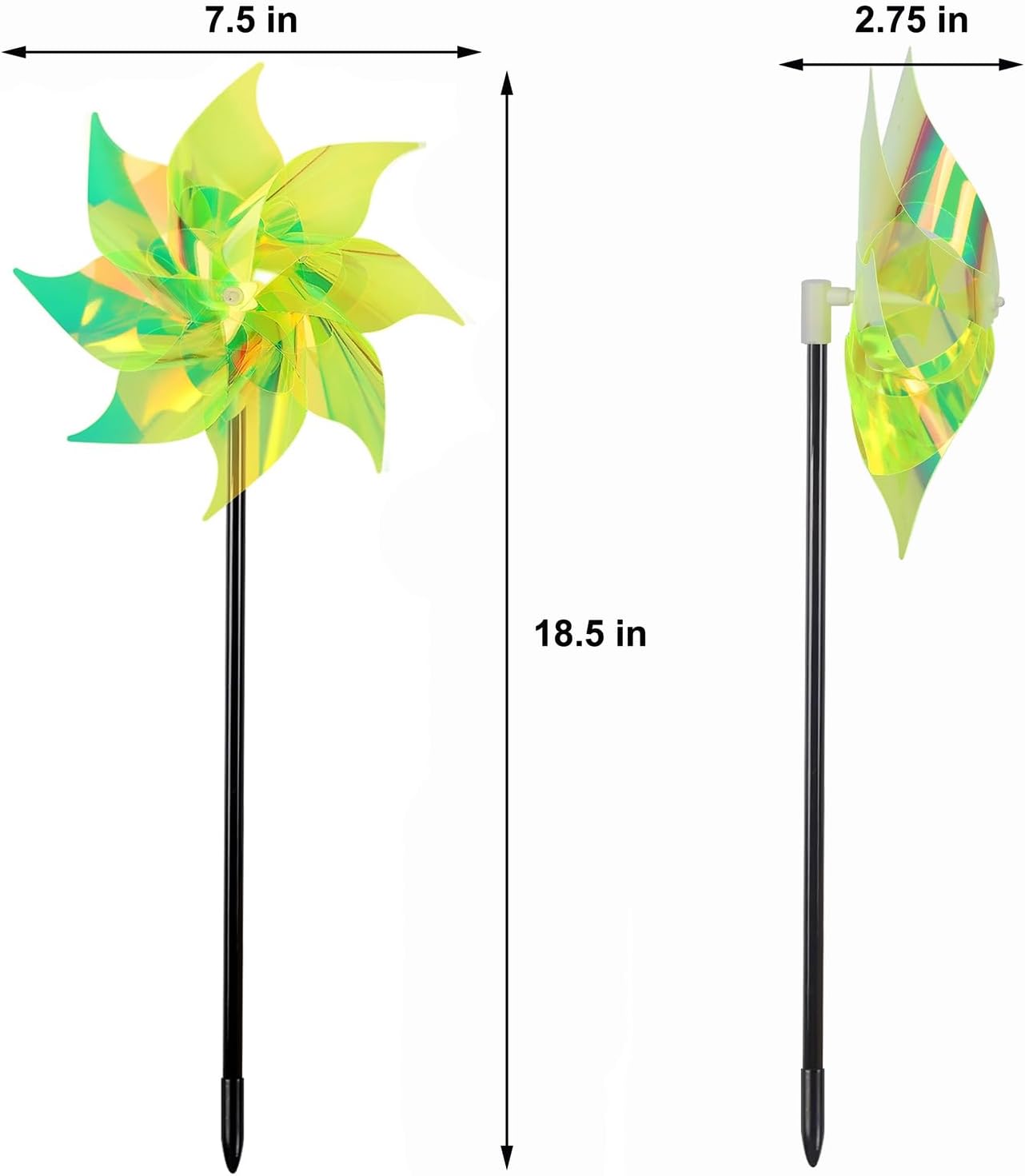Hausse 10 Pack Reflective Pinwheels Wind Spinner, Extra Sparkly Pinwheel with Stakes, Bird Repellent Blinder Devices Deterrent to Scare Birds Away from Yard Patio Farm Garden, Transparent Yellow