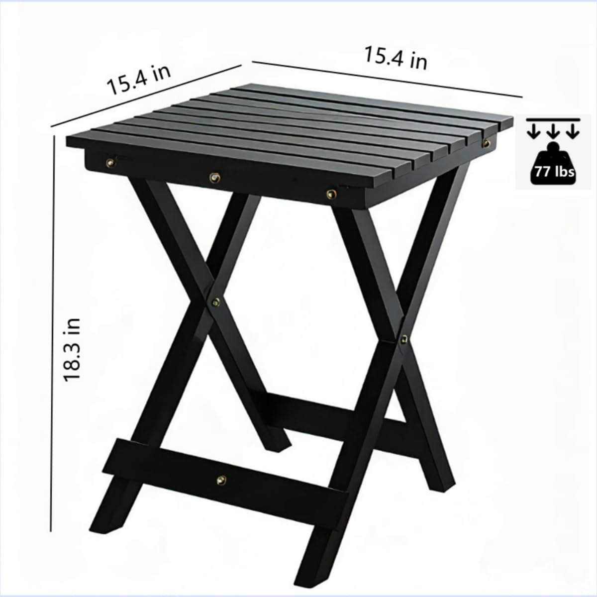 Small Side Table Square Folding, Patio Foldable Wooden End Tables for Outdoor Indoor Porch Camping Living Room Bedroom, as Coffee Table or Plant Stand, Black