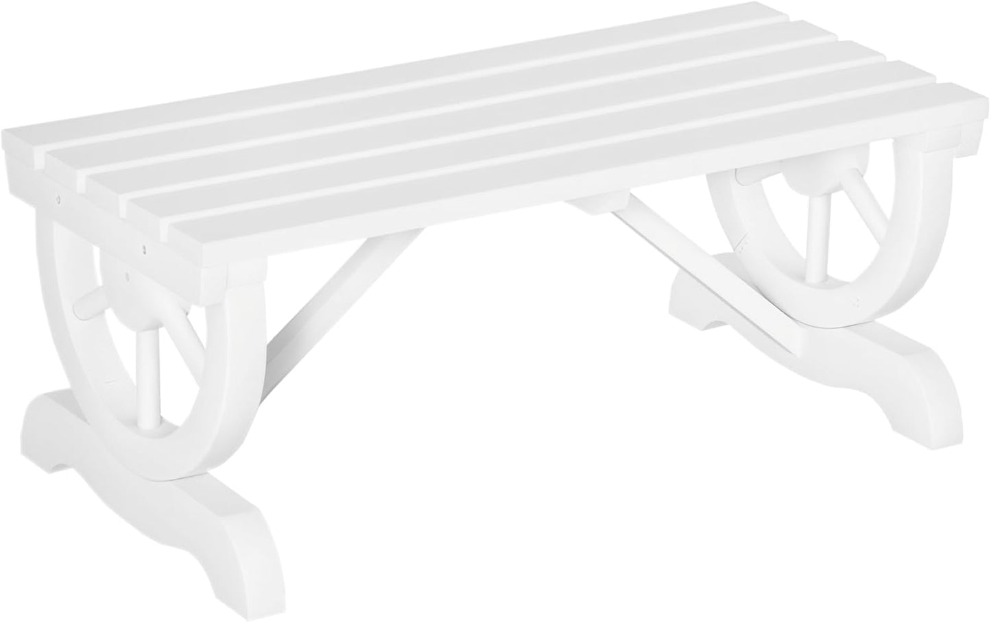Outsunny 2-Person Wooden Garden Bench, Outdoor Wagon Wheel Porch Bench for Backyard Garden, Support 550 LBS, Rustic Country Style Patio Furniture, White