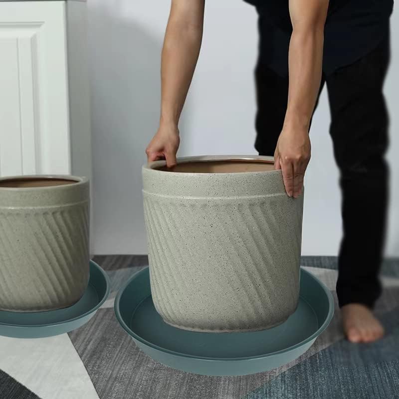 4 Pack of 16 inch Plant Saucer (13.5" Base), Heavy Duty Plastic Plant Tray for Pots, Flower Water Trays for Indoors, Bird Bath Bowls, Plant Drip Saucers for Planter 14"/15"/16" (Green)