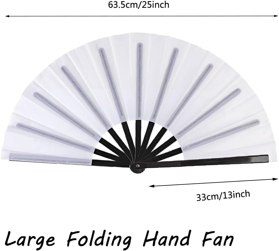 4 Pack Large Folding Hand Fan for Line Dance & Popping, Large Clap Rave Fan Chinese Kung Fu Hand Fan Decorative Folding Fans for Dance, Performance, Festival or Home Decorations(Black Pole White)