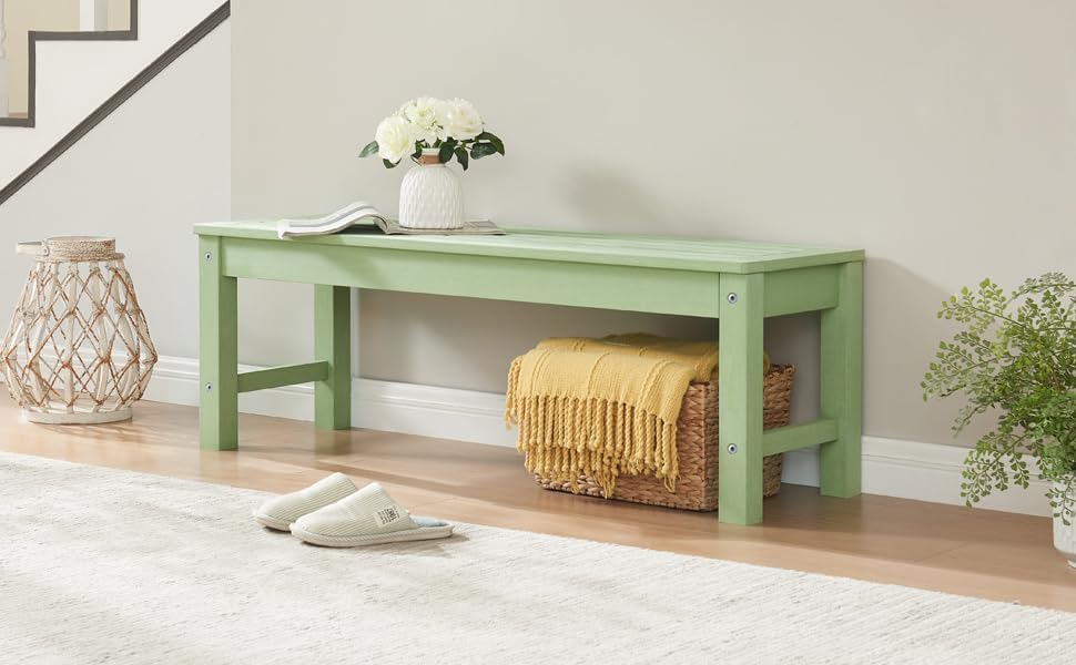 Psilvam 2-Person Outdoor Poly Lumber Patio Backless Bench, Fade-Resistant & Odor-Free Poly Lumber Patio Furniture, Weatherproof, Suitable for Garden, Porch and Park, 700 Lbs Support (2pcs, Green)