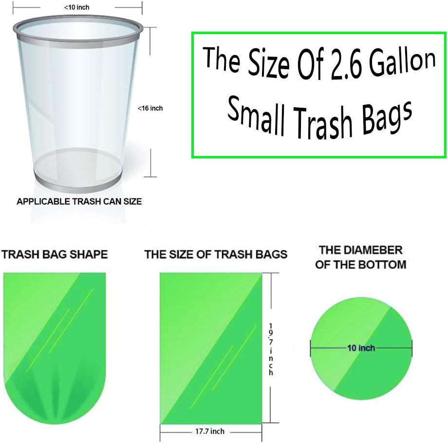 200 Counts 2.6 Gallon 10L Compost Bags, Compostable Trash Bags for Kitchen Compost Bin, Green Compostable Liner Bags for Food Scrap, Garbage Bags for Bedroom, Bathroom, Office