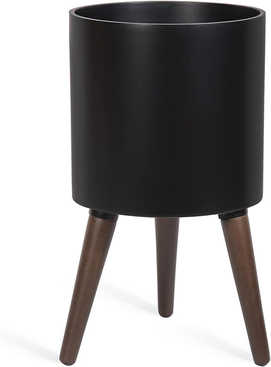 D'vine Dev 10 Inch Planter Pot with Stand, Mid-Century Tall Plant Pot with Legs for Indoor Plants, Medium, Black, 88-O-B-2