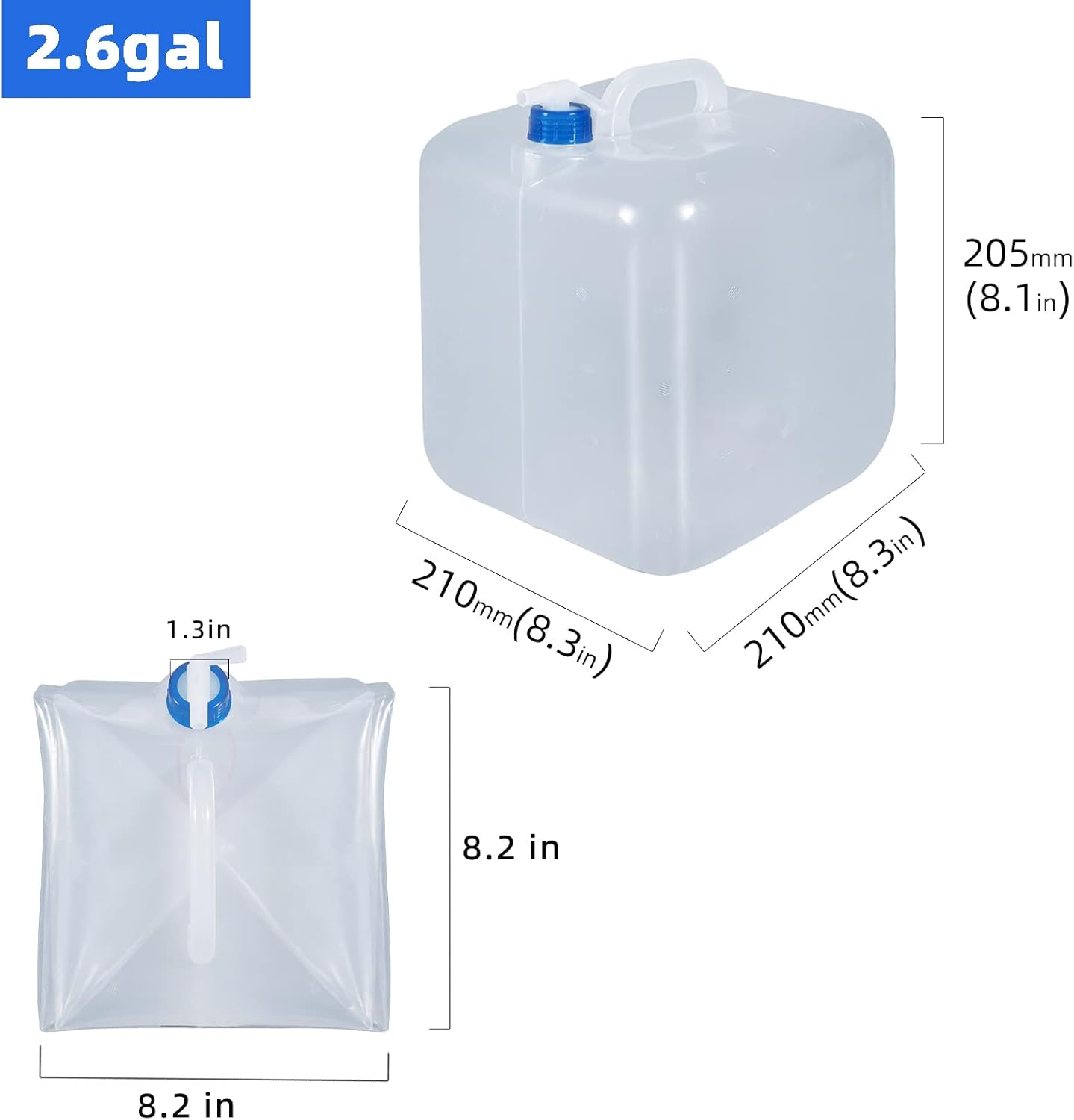 2 Pack Collapsible Water Container with Spigot, Foldable Cube Water Jugs Portable Water Storage for Outdoors Camping Hiking Disaster Preparedness & Survival Gear 1.4/2.6/4/5.3 Gallon