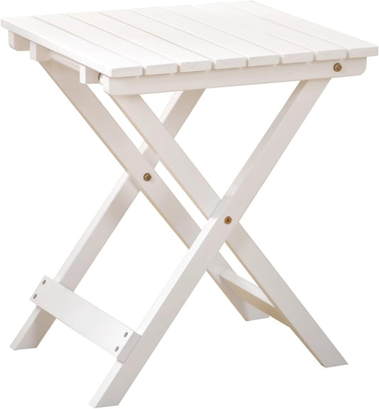 Small Side Table Square Folding, Patio Foldable Wooden End Table for Outdoor Indoor Porch Camping Living Room Bedroom, as Coffee Table or Plant Stand, White