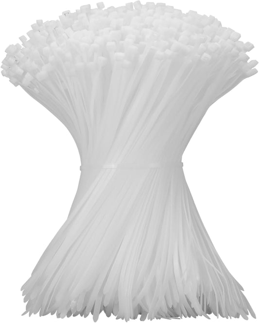 12 Inch Zip Ties White 1000 PCS, 50 Lbs- Heavy Duty Tensile Strength, Nylon PA66 UV Resistant Cable Ties for Indoor and Outdoor Use - Ideal for object bundling and fastening