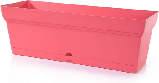 Mintra Window Box Planter, Window Planter Box for Indoor Outdoor Use, Rectangular Pots with Saucers & Drainage Holes, Decorative Plant Pots for Window Sill, Shelf, Desktop, 19" Wx6.75 H, Coral