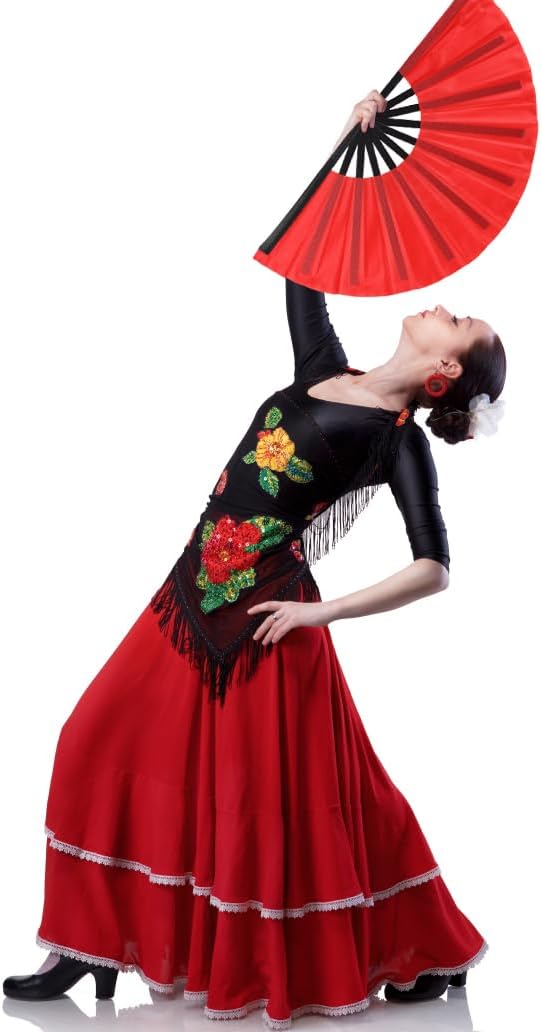 4 Pack Large Folding Hand Fan, Plastic Hand Held Folding Fans Chinese Kung Fu Hand Fan Decorative Folding Fans for Dance, Performance, Festival or Home Decorations(Black & Red)