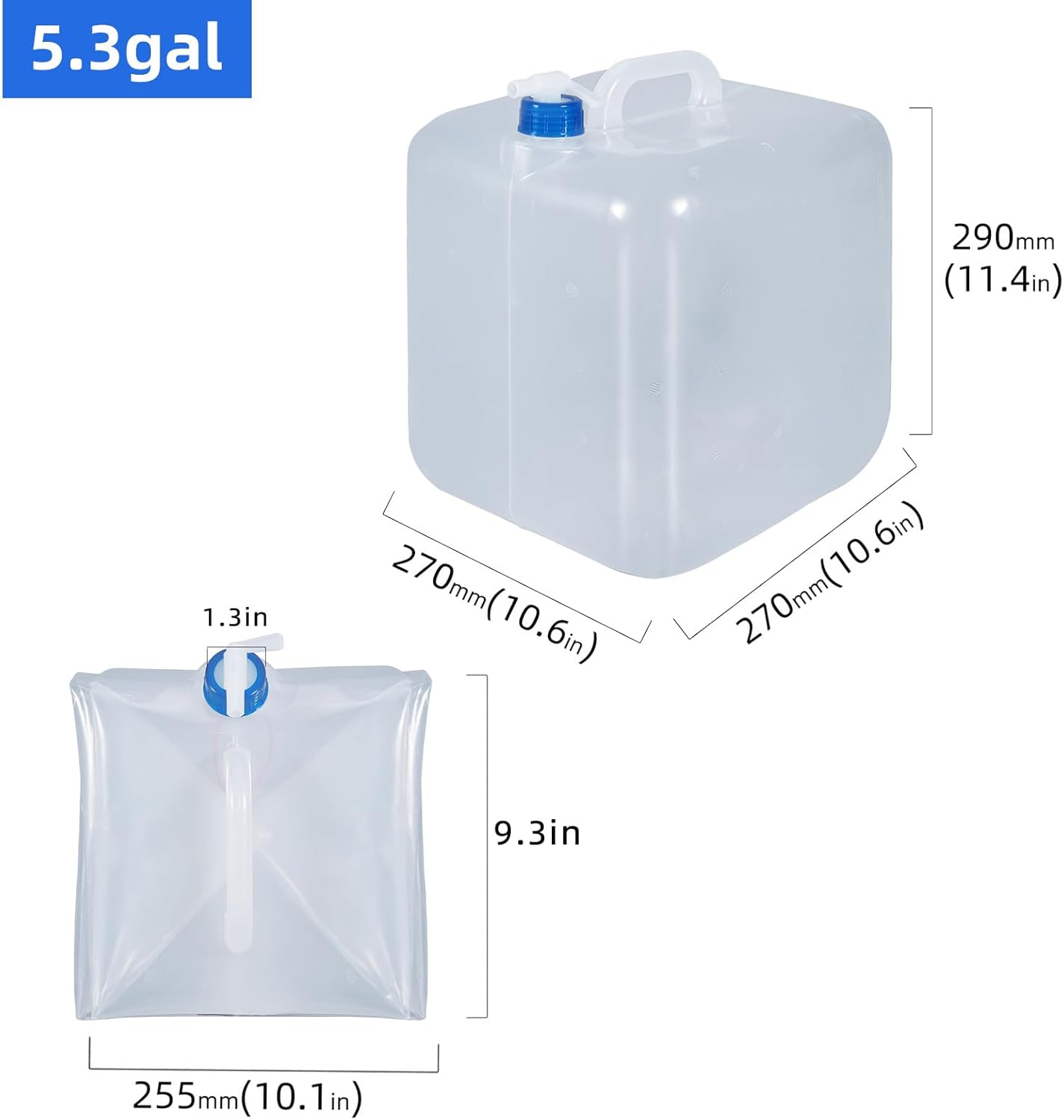 2 Pack Collapsible Water Container with Spigot, Foldable Cube Water Jugs Portable Water Storage for Outdoors Camping Hiking Disaster Preparedness & Survival Gear 1.4/2.6/4/5.3 Gallon