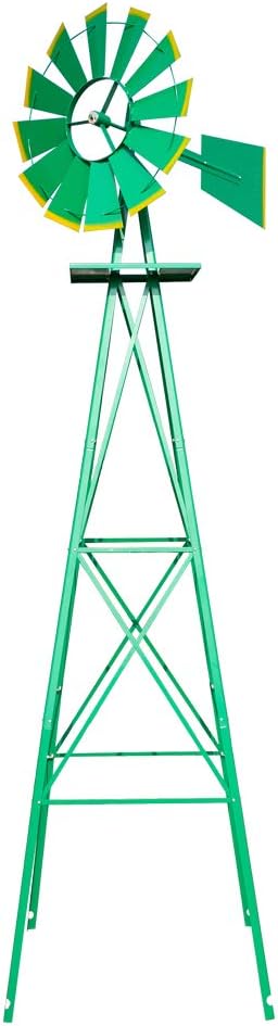 VINGLI 8FT Ornamental Windmill Backyard Garden Decoration Weather Vane, Heavy Duty Metal Wind Mill w/ 4 Legs Design (Green, 8, Feet, 21.6, Inches, 8.00, Feet, 25.98, Inches, 25.98, Inches)