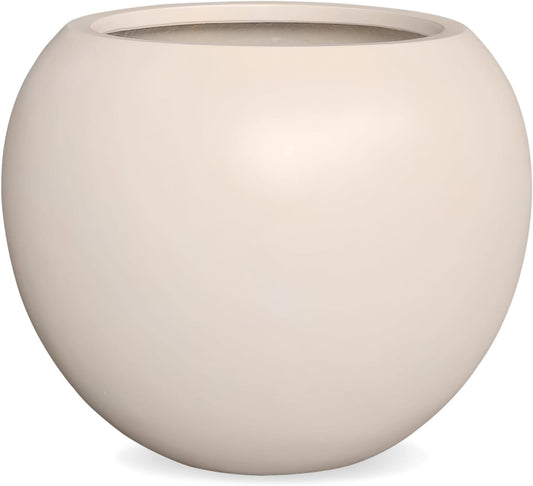 12.8" H x 16" D Globo Fiberstone Round Planter with Drainage Hole, Weather Resistant, Smooth Finish, Planters for Indoor Plants & Outdoor, 2 Extra Coco Mats (Kilim Beige, 10.7" Pot Opening)