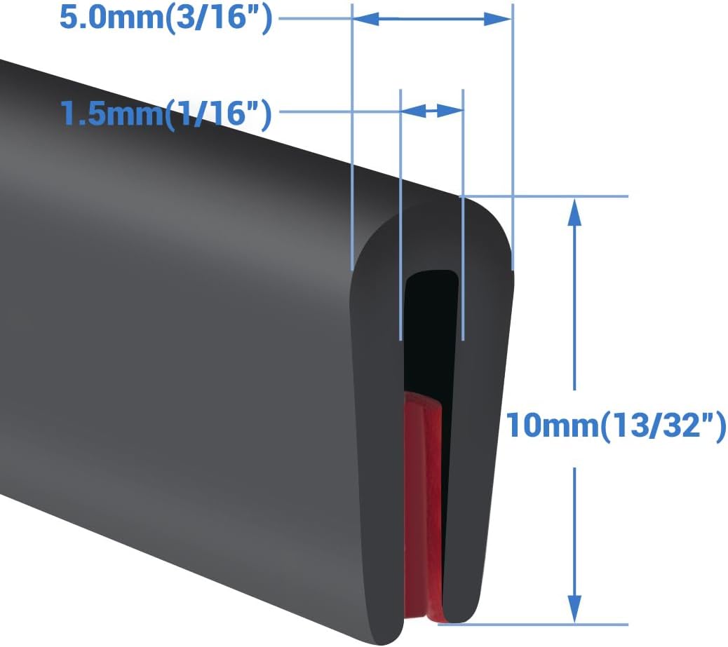 Rubber Edge Trim, Self-Adhesive Rubber Edge Protector for Sheet Metal, EPDM Material, Fit 1/16"(1.6mm), Length 100Ft, Black Color, U Channel Edge Trim