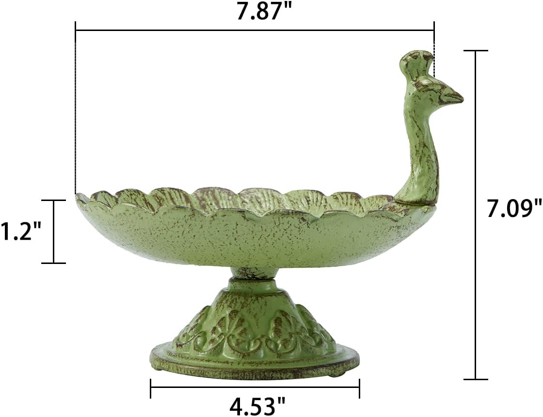 Cast Iron Bird Baths for Outdoors,Cast Iron Bird Feeder, Metal Bird Bath,Vintage Peacock Shape,Home Garden Lawn Yard Table Decorations（Light Green）