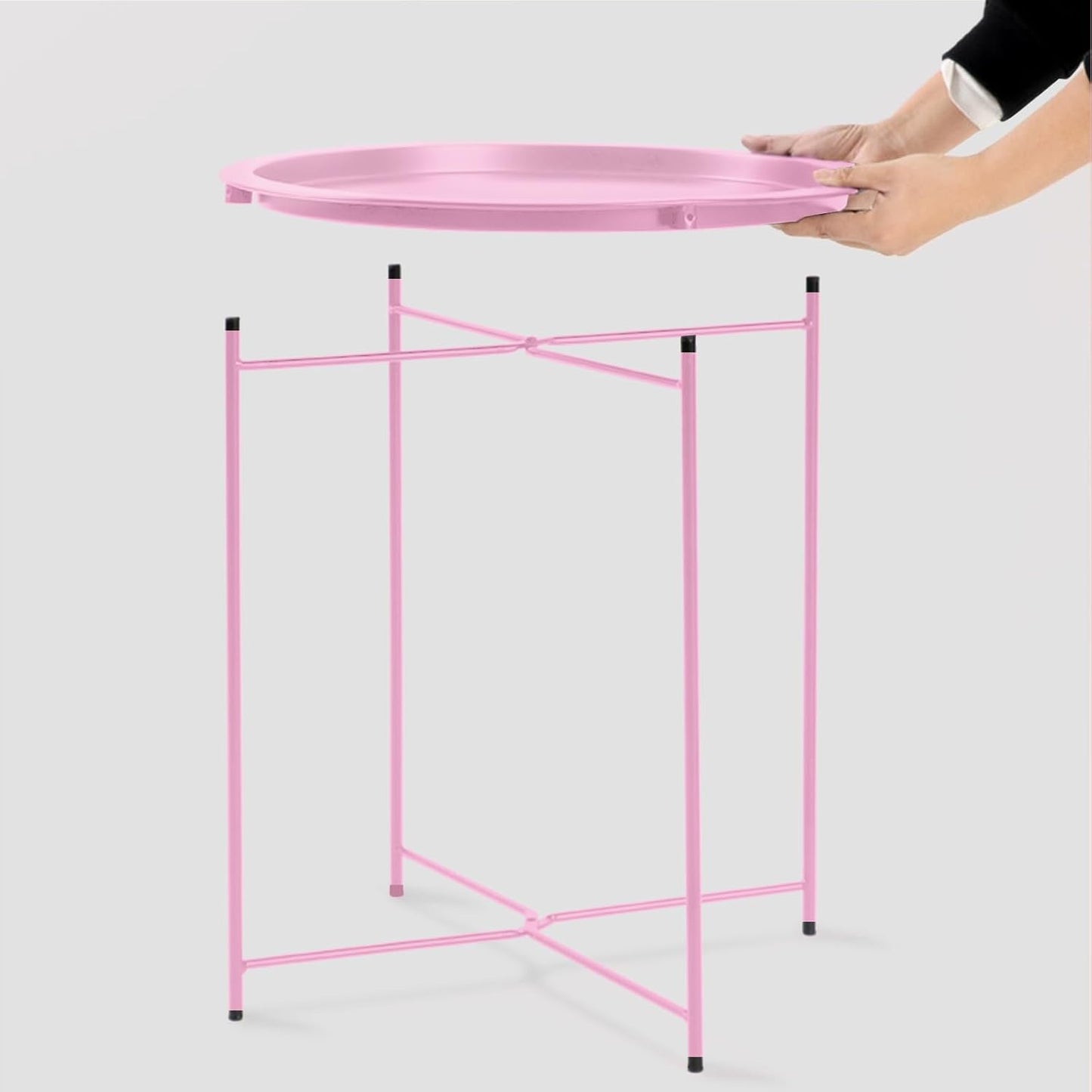 Garden 4 you End Table Outdoor Side Table, Small Patio Table Metal Side Table, Round Folding Side Table, for Outdoor and Living Room,Pink