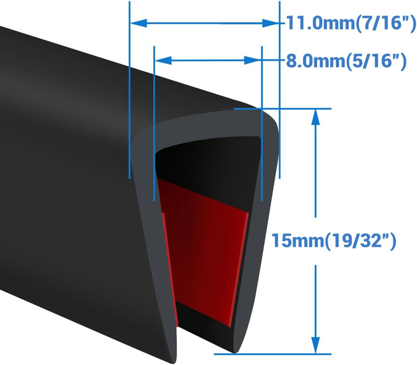 Rubber Edge Trim, Self-Adhesive U Channel Edge Trim, U Shaped Edge Protector for Glass, Plywood, Wood Board, EPDM Material, Slot Width 5/16"(8mm), Length 10 Ft, Black