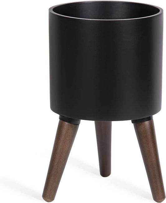 D'vine Dev 8 Inch Planter Pot with Stand, Mid-Century Tall Plant Pot with Legs for Indoor Plants, Small, Black, 88-O-A-2