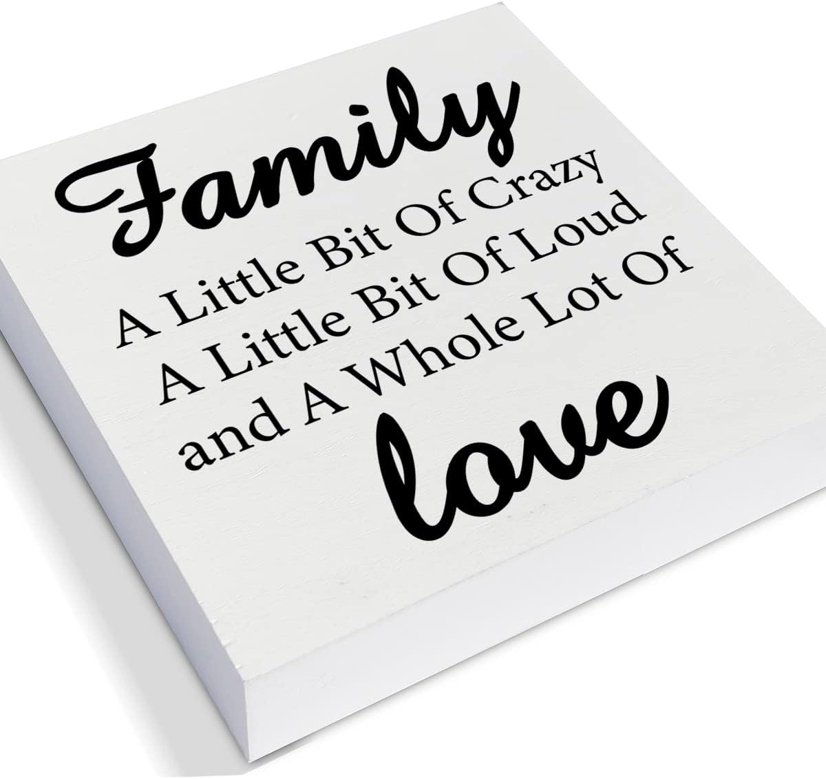 Family a Little Bit of Crazy Decorative Wooden Box Sign Family Quote Wood Block Plaque Decor Rustic Shelf or Wall Display for Home Living Room Bedroom