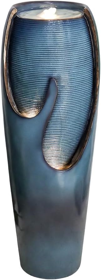watnature 38.7"H Outdoor Water Fountains and Waterfalls - Indoor Water Jar Fountain Tall Floor Fountain with Lights&Pump for Garden, Patio, House Decor, Modern Indoor Fountains Outdoor Water Features